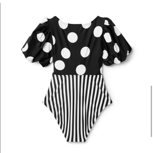 Tabitha Brown x Target Striped/Dot Puff Sleeve Tie-Front One Piece Swimsuit - Picture 3 of 8